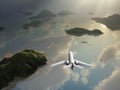 Aircraft flies over a islands Royalty Free Stock Photo