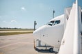 Aircraft after the flight standing in the international airport