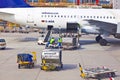 Aircraft gets loaded at Frankfurt International Airport