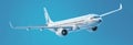 fly air plane business flight white aeroplane blue aircraft minimal background. Generative AI.