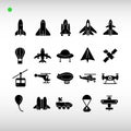 Aircraft icon set in black or glyph style Royalty Free Stock Photo