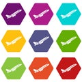 Aircraft icon set color hexahedron Royalty Free Stock Photo