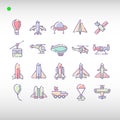 Aircraft icon set in flat color style Royalty Free Stock Photo