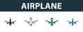 Aircraft icon set. Four simple symbols in diferent styles from travel icons collection. Creative aircraft icons filled, outline, Royalty Free Stock Photo