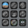 Aircraft indicators control panel set realistic vector illustration. Electronic display information