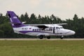 Aircraft Industries Let L-410 NG Turbolet airplane arriving at Berlin-Schoneveld Airport. Berlin, Germany - June 2, 2016 Royalty Free Stock Photo