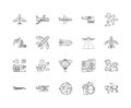 Aircraft industry line icons, signs, vector set, outline illustration concept Royalty Free Stock Photo