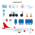 Aircraft and its components. Set of aircraft parts, isolated on white background. Vector illustration Royalty Free Stock Photo