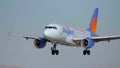 Aircraft lands on the runway of an airport - close up view - LAS VEGAS-NEVADA, OCTOBER 11, 2017 Royalty Free Stock Photo