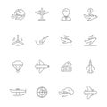 Aircraft line icons. Airplane travelling symbols of avia company vector outline pictures Royalty Free Stock Photo