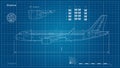 Aircraft in outline style. Blueprint of civil plane. Side view of airplane. Industrial drawing. Jet engine Royalty Free Stock Photo