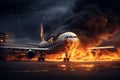 Aircraft passenger crashed caught fire at airport following an explosion