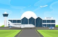 Aircraft Plane in Runway Airport Terminal Building Landscape Skyline Illustration Royalty Free Stock Photo