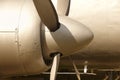 Aircraft propeller engines airframe and blades in warm tone