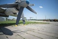 aircraft propellers. Hull, chassis, engines and propellers of an old plane. large, cargo, military aircraft with a large payload Royalty Free Stock Photo