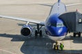 Aircraft ready for boarding.Airport view.