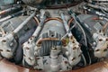 Aircraft Rotary Engine, Closeup Plane Aviation Piston Engines old grunge rusty Royalty Free Stock Photo