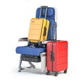 Aircraft sear with two travel suitcases. Passangers baggage rules and conditions of airlines concept