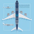 Aircraft seats plan top view. Business and economy classes airplane indoor information map. Vector illustration