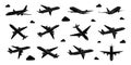 Aircraft set. Air transport. Air flight symbol. Passenger airplanes. Vector illustration.