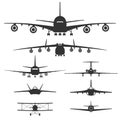 Aircraft. Set of black silhouettes isolated on white background. Royalty Free Stock Photo