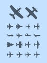 Aircraft silhouettes. Plane for travellers jet transportation vector aviation icons Royalty Free Stock Photo