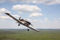 The aircraft - small airplane flight sky and clouds background Royalty Free Stock Photo