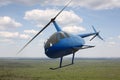 Aircraft - Blue Helicopter flight sky and clouds background Royalty Free Stock Photo