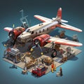 Aircraft stunning isometric models of airplanes and helicopters capturing essence of AI Isometric Royalty Free Stock Photo