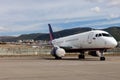 Aircraft Sukhoi SuperJet 100-95 on an exhibition area