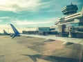 Aircraft tail. travel through the sky to another country. the plane takes off into the sky. runway at the airport Royalty Free Stock Photo