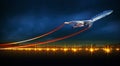 Aircraft at take off on night airport Royalty Free Stock Photo