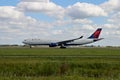 Aircraft is taking off from Amsterdam Schiphol airport