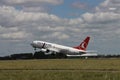 Aircraft is taking off from Amsterdam Schiphol airport Royalty Free Stock Photo