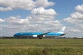 Aircraft is taking off from Amsterdam Schiphol airport Royalty Free Stock Photo