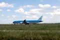 Aircraft is taking off from Amsterdam Schiphol airport Royalty Free Stock Photo