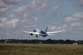 Aircraft is taking off from Amsterdam Schiphol airport Royalty Free Stock Photo