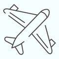 Aircraft thin line icon. Airplane illustration isolated on white. Plane in the air outline style design, designed for