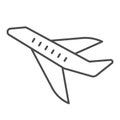 Aircraft thin line icon, transport concept, flying plane sign on white background, airplane silhouette icon in outline