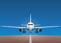 Aircraft vector, take-off plane against the background of the blue sky and the runway. Royalty Free Stock Photo