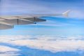 Aircraft wing on the clouds,flying background Royalty Free Stock Photo