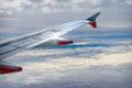 Aircraft wing on the clouds,flying background Royalty Free Stock Photo