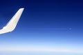 Aircraft wing detail flying high up Royalty Free Stock Photo