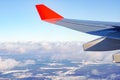 Aircraft wing with red winglets Royalty Free Stock Photo