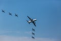 Aircrafts Flying Formation Acrobatics Royalty Free Stock Photo