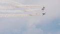 Rotation jets Aero L-39 Albatros flying sky contrail airshow. L39 stunt air show