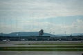Aircrafts in runway at Zurich Kloten airport on blue sky with clouds for background