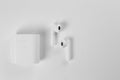 AIRDOTS PRO 2. XIAOMI AIR 2 TRUE WIRELESS EARPHONES AIRDOTS PRO 2. white background. Air dots. Copy space.white wireless