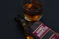 Hankey Bannister blended Scotch whisky bottle isolated on black background