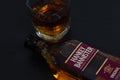 Hankey Bannister blended Scotch whisky bottle isolated on black background